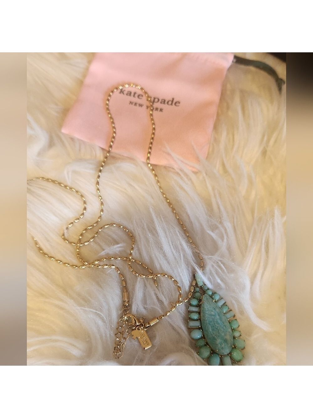 Kate Spade Turquoise Pendant Necklace Gold Tone - Picture 8 of 13